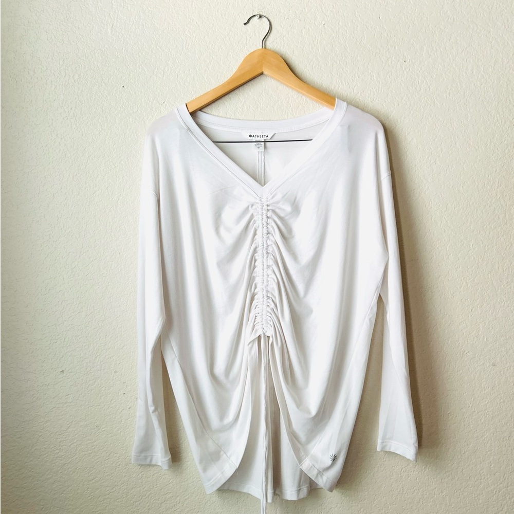 Athleta Crossover Ruched Top White Oversized Long Sleeve Top Size M